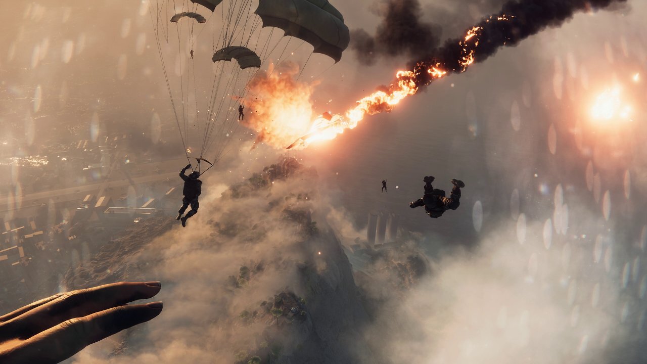 [02/10/2025] Only in Battlefield? Der Kamerad im Hintergrund übt sich im Springen ohne Fallschirm - mutig. Einige kleinere Aussetzer bei Animationen, Kollisionsabfrage und Rag-Doll-Physik gibt es. Doch diese sind eher erheiternder, denn wirklich ärgerlicher Natur.