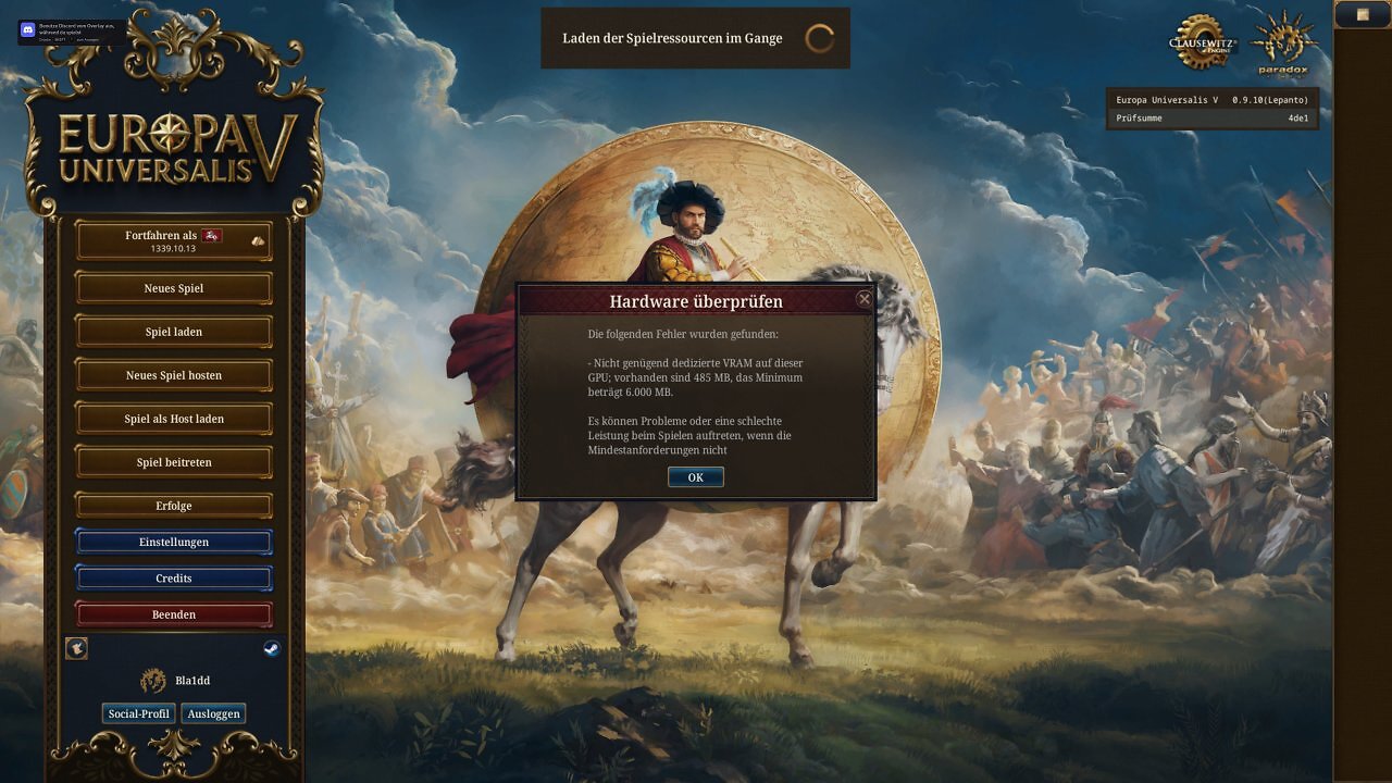 [31/10/2025] Europa Universalis 5 mit Intel Arc 770: Die Speicherausstattung wird fehlerhaft ausgelesen. Beim Spielstart oder Laden eines Spielstands crasht EU5 mit der Intel-GPU reproduzierbar.