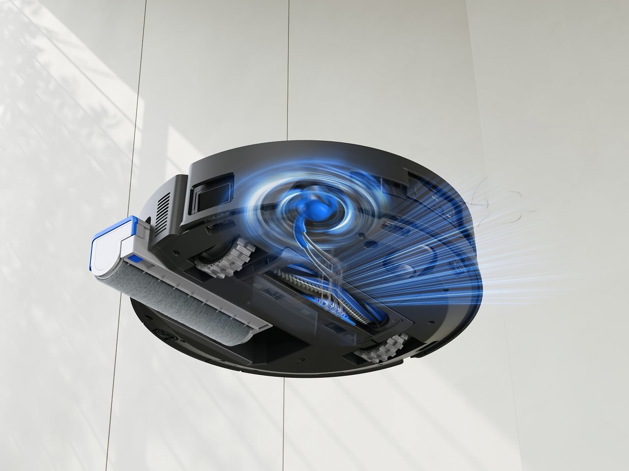 [29/10/2025] Beim Ecovacs X9 Pro Omni können alle drei Reinigungselemente unabhängig voneinander angehoben bzw. bewegt werden.
