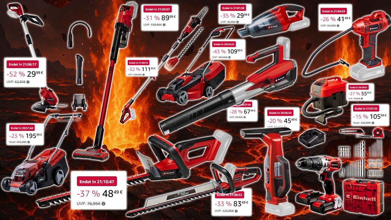 [19/10/2025] Nur heute verheizt Amazon ab 30 €: Einhell Heckenschere, 18V Trimmer, Akkuschrauber, Staubsauger, Kompressor, Mäher uvm. (1)