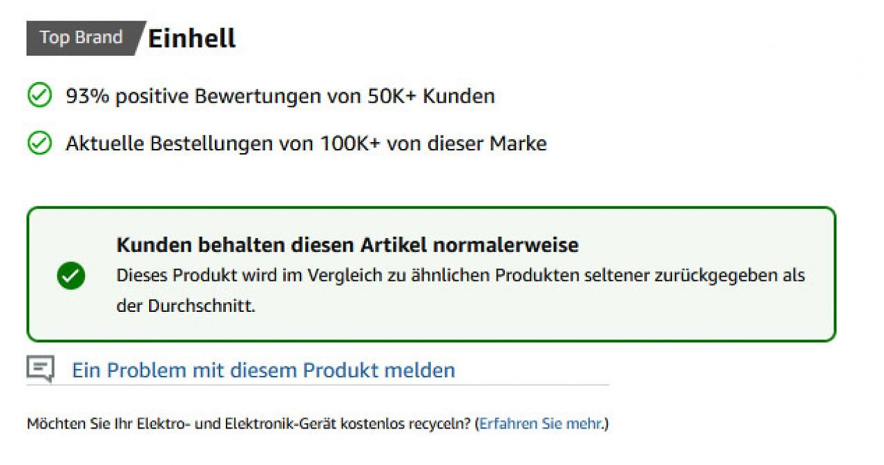 Die Einhell Akku-Heckenschere GC-CH 18/40 Li-Solo wird laut Produktseite selbten retourniert.