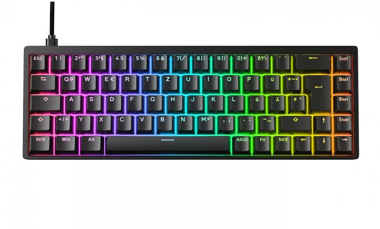 [27/10/2025] Gaming-Tastatur: 65 Prozent (68 Tasten): Eine 65-Prozent-Tastatur wie die Endgame Gear KB65HE verzichtet auf die F-Tastenreihe und ist damit schmaler als ein 75-Prozent-Modell. Die F-Tasten wandern als Sekundärbelegung auf die Ziffernreihe, wodurch Doppelbelegungen zunehmen. Wie bei 75 % sind die Cursortasten an Bord; dazu kommen Del, PgUp, PgDn und End aus dem Mittelblock. Durch die kompakteren Maße sind diese Tasten nicht mehr vom Hauptfeld abgesetzt – für Blindschreiber irritierend.