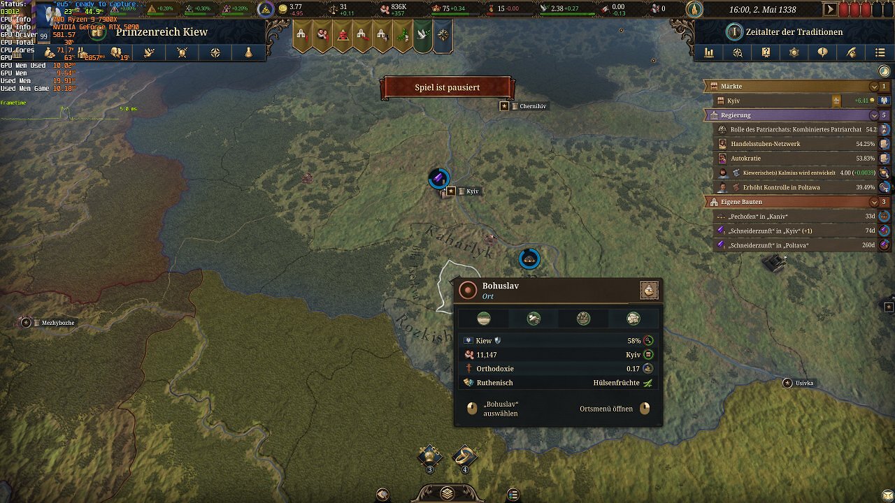 Europa Universalis 5 - Frametime-Ausreißer, kurzer Slowdown durch Zoom