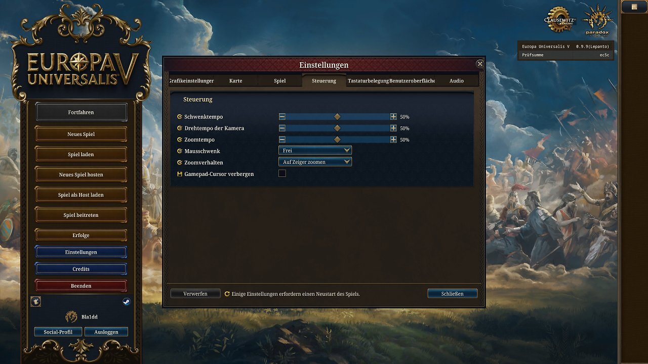 [31/10/2025] Europa Universalis V - Menü - 06 - Steuerung