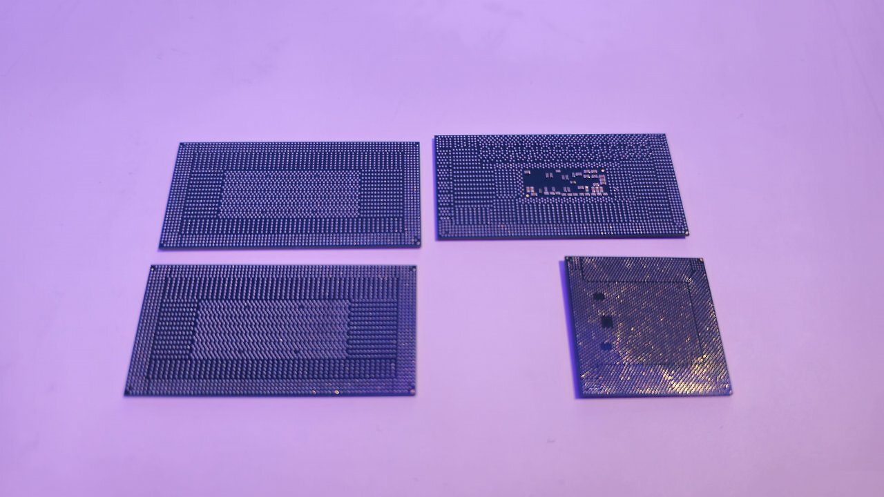 [30/10/2025] Links oben: Panther Lake (484 + 12 Xe) Core Ultra Series 3. Rechts oben: Arrow Lake H Core Ultra 200H. Links unten: Panther Lake (404 + 4 Xe) Core Ultra Series 3. Rechts unten: Lunar Lake MX Core Ultra 200V