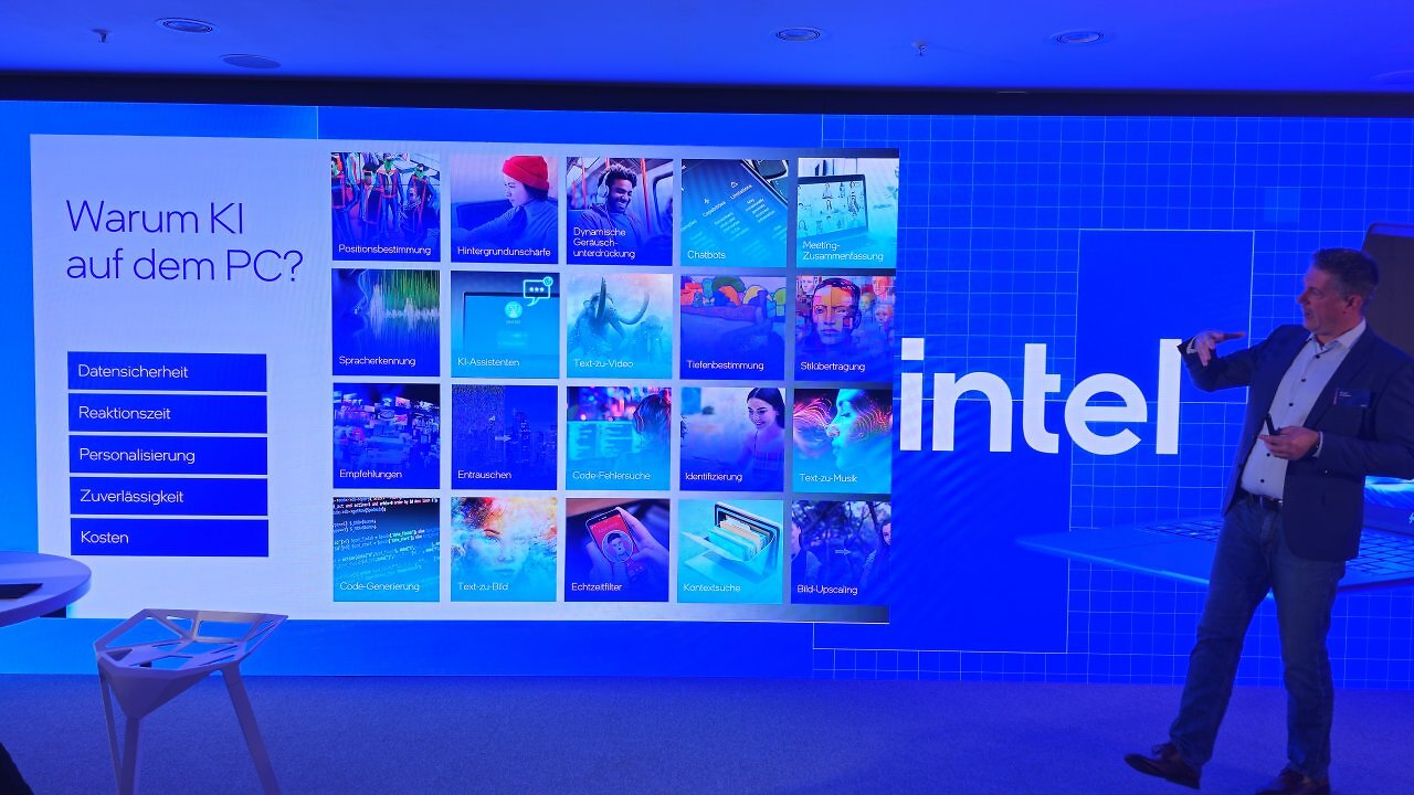 [30/10/2025] Frank Kuypers, Industry Technology Specialist bei Intel, geht auf die Vorteile lokaler AI-Tools und Einsätze gegenüber der Cloud ein. Datenschutz, effizienterer Ransom-Ware-Schutz durch NPU-Scans, Unabhängigkeit vom Netz und andere prominente Beispiele halten da her. Zusätzlich gab es einige Infos zu kommenden Generationen.&nbsp;