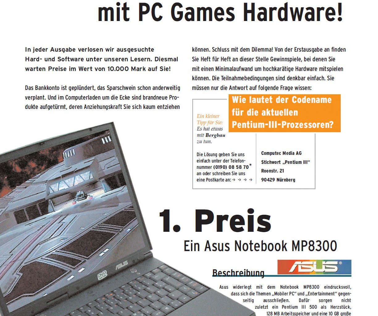 [23/10/2025] Mobiles High-End im Jahr 2000: Das Asus-Notebook aus dem PCGH-Gewinnspiel kostete 5.800 Mark und hielt dreieinhalb Stunden durch.