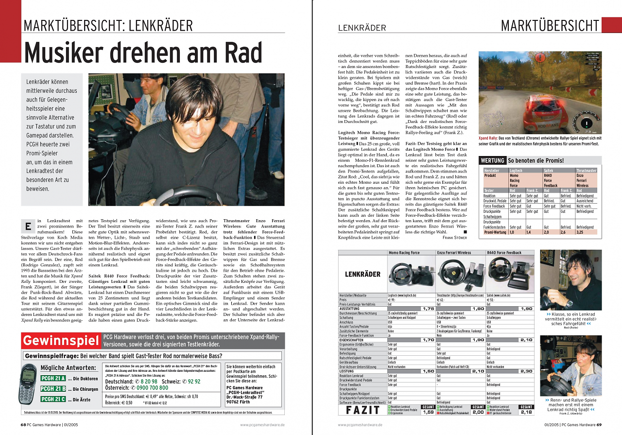 [24/10/2025] Mein geilster Artikel ... Da fällt mir sofort mein erster Lenkradtest ein, bei dem mir zwei Deutschrocker - Rodrigo González, Bassist bei Die Ärzte, und der bereits verstorbene Frank Z(iegert), Sänger Abwärts - assistiert haben. Sowohl der Praxistest als auch das Schreiben des 