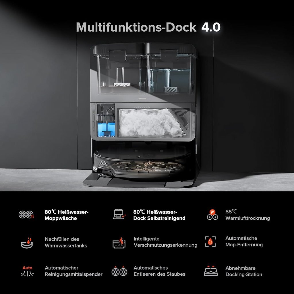 Der Roborock Saros 10R bietet ein Dock mit Heißwäsche und Warmlufttrockung. Er ist zudem nur 8 Zentimter hoch und erreicht damit auch enge Bereiche. Nun ist er bei Amazon so güngstig wie dort nie.