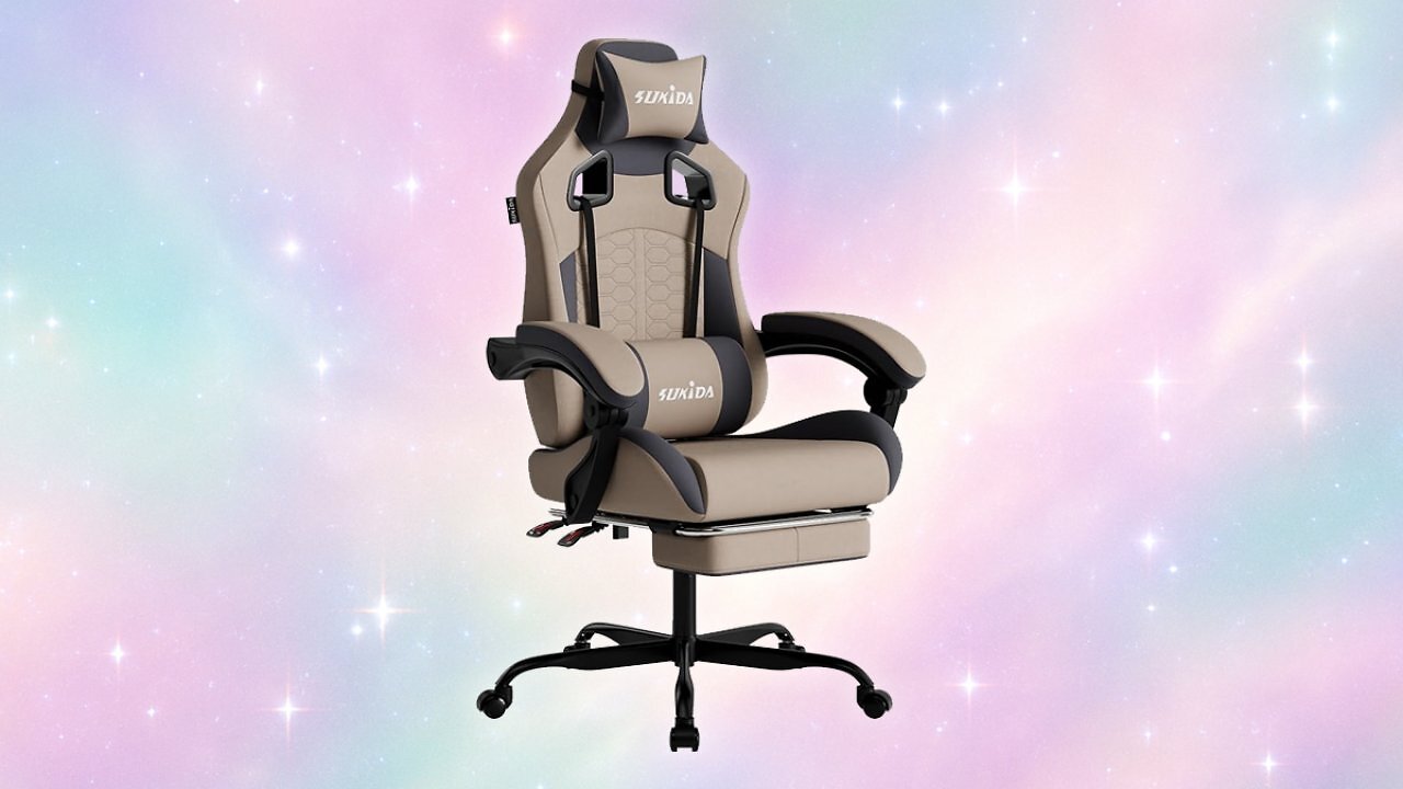 [10/10/2025] SUKIDA Gaming Stuhl, Ergonomischer Gaming-Stuhl mit Fußstütze, Racing Gaming Chair Kopfstütze Verstellbarer Computerstuhl Höhenverstellbar Lendenwirbelstütze für Homeoffice und Gaming Beige Amazon Angebot