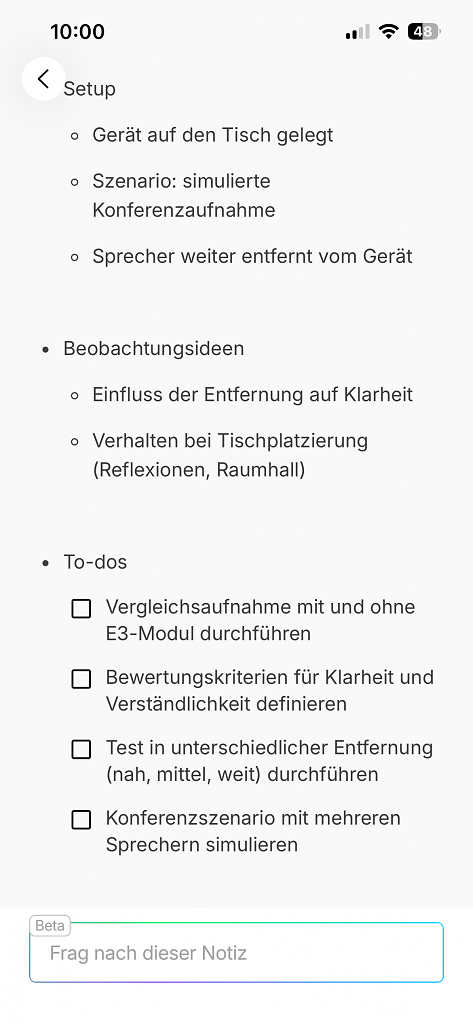 [20/10/2025] Die KI schlägt einem auch mögliche To-dos als Folge des Aufgenommenen vor.