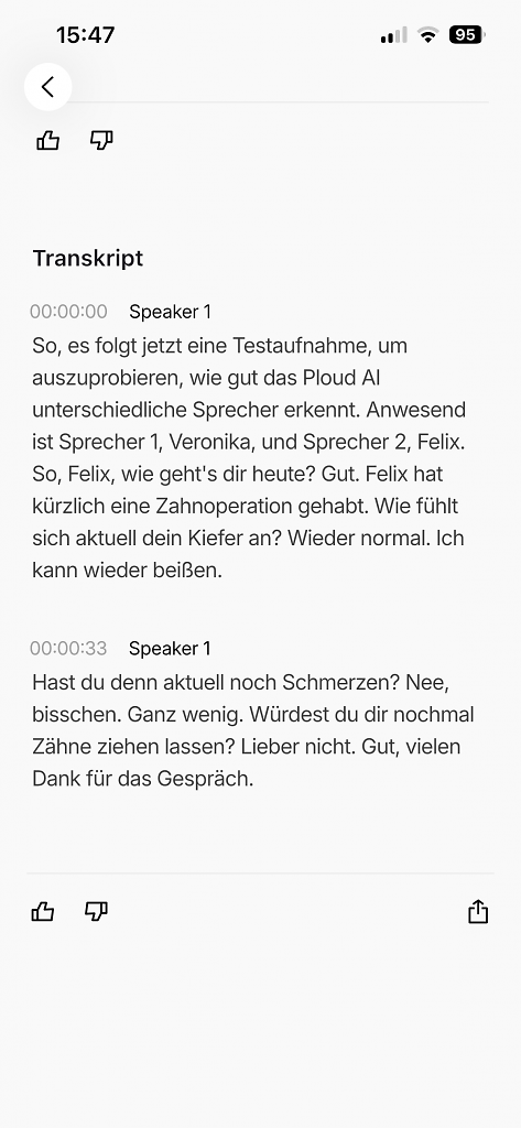 [20/10/2025] Wie man dem Protokoll entnehmen kann, werden die zwei unterschiedlichen Sprecher sogar genannt. Die KI macht trotzdem nur einen daraus.