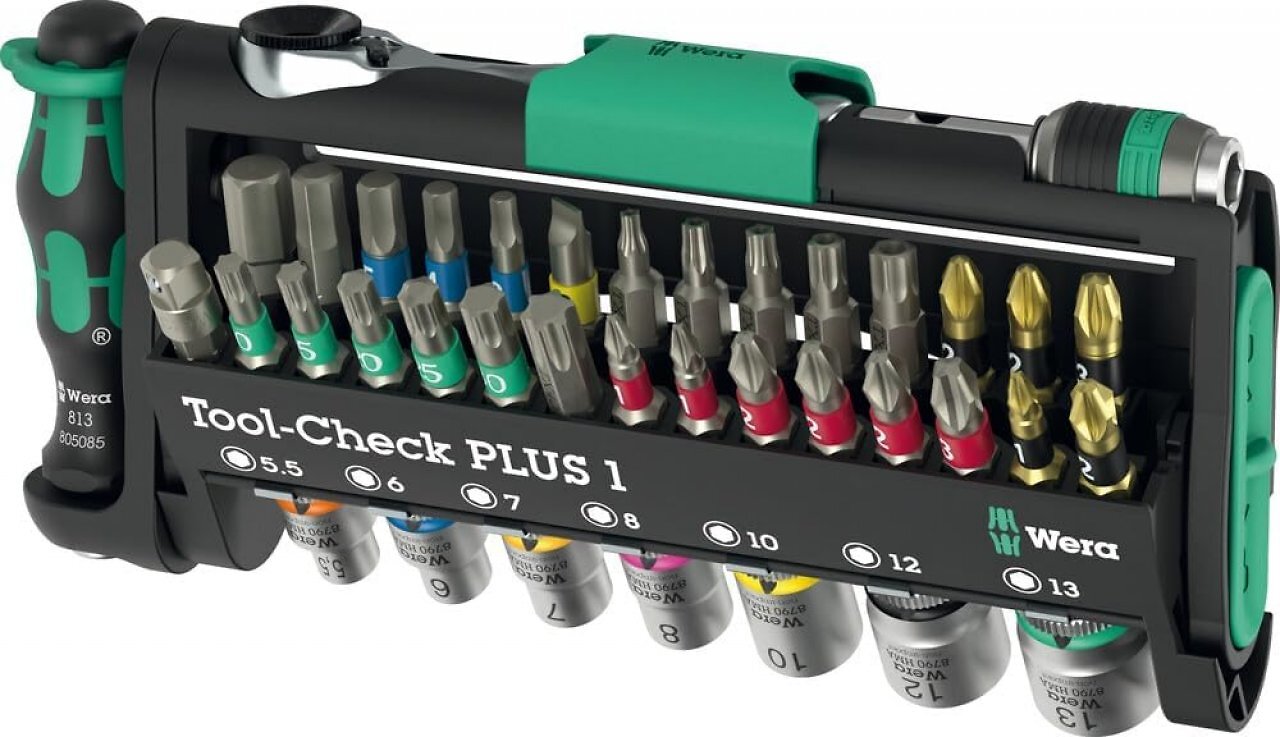 Auch der neue Wera Tool-Check Plus kommt mi Zyklop Mini und allerhand Bits, bringt aber den Öffnungsmechanismus zurück und eine neue Farbkennzeichung.