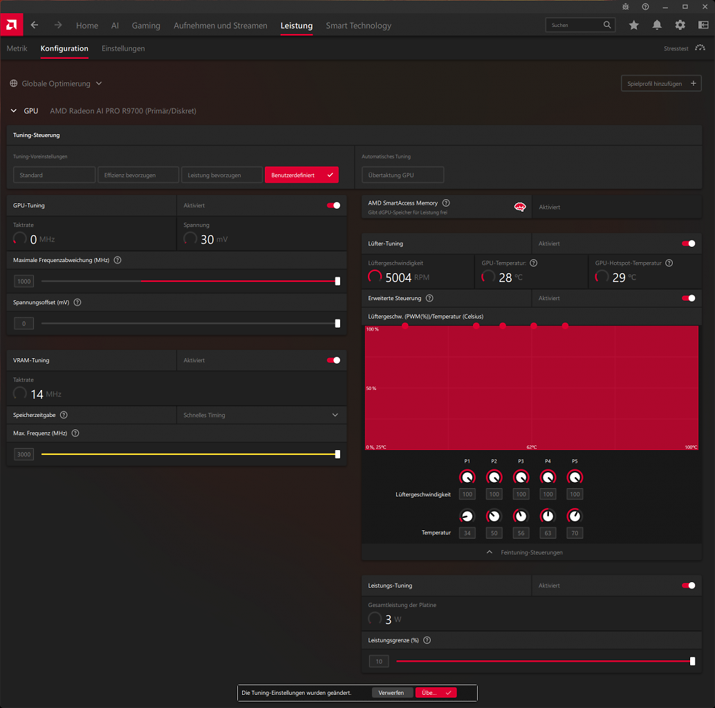 AMD Radeon AI Pro R9700: AMD Software Tuning MAX Settings