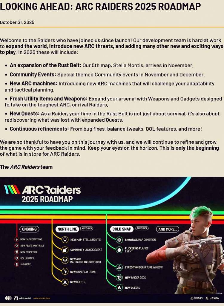 [02/11/2025] Arc Raiders: Embark Studios gibt Einblick in die ambitionierte Roadmap für 2025 (1)