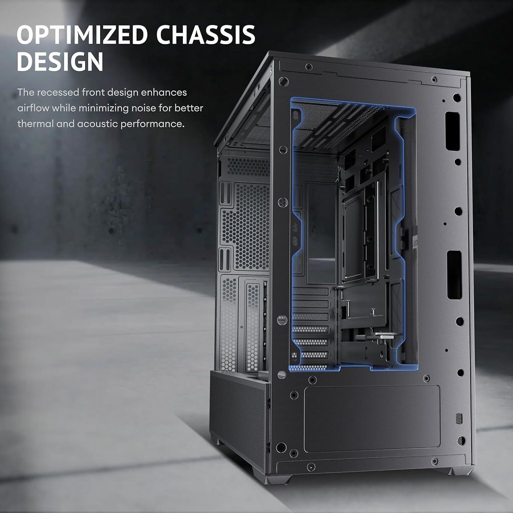 [21/11/2025] Das Chassis-Design sei laut Antec auf eine möglichst ruhige Luftführung ausgelegt.
