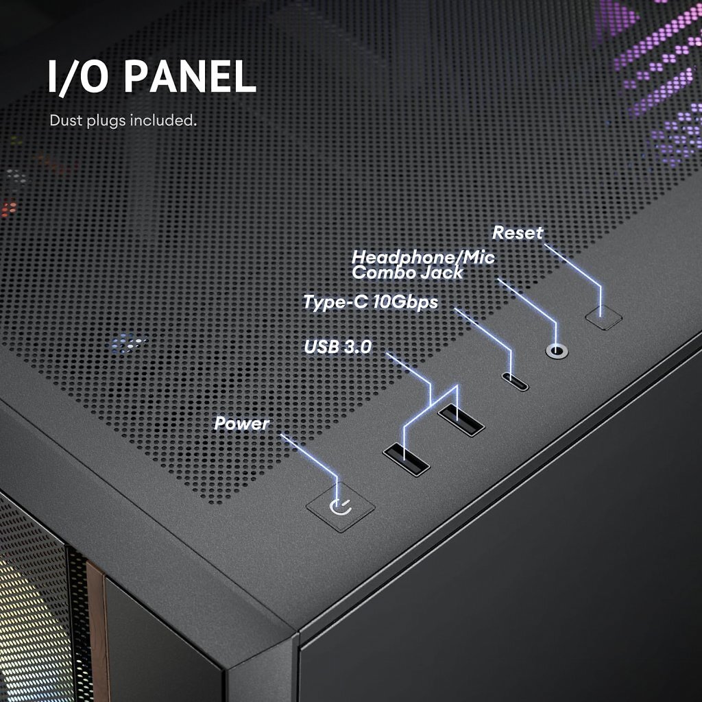 [21/11/2025] Das I/O-Panel umfasst laut Antec USB-C mit 10 Gbit/s, zweimal USB 3.0 und einen Kombi-Audiostecker.