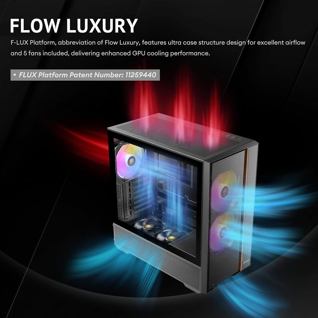 [21/11/2025] Die F-LUX-Plattform soll laut Antec einen besonders offenen Luftstrom ermöglichen.