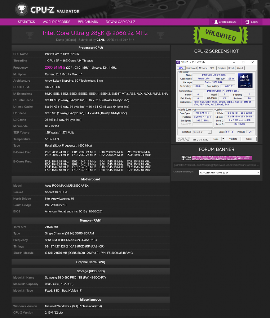 [18/11/2025] CPU-Z Validator