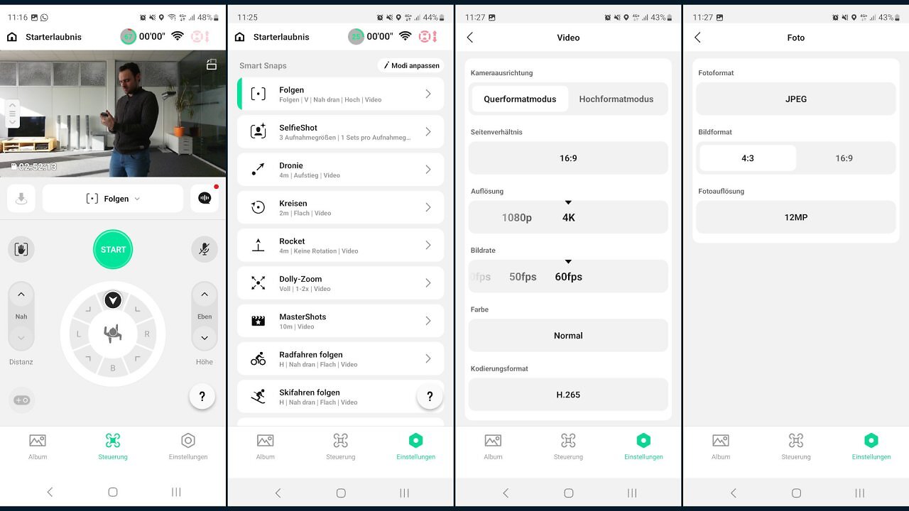 Screenshots der DJI Fly-App