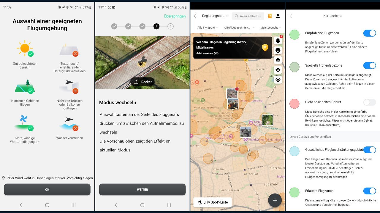 Screenshots der DJI Fly-App