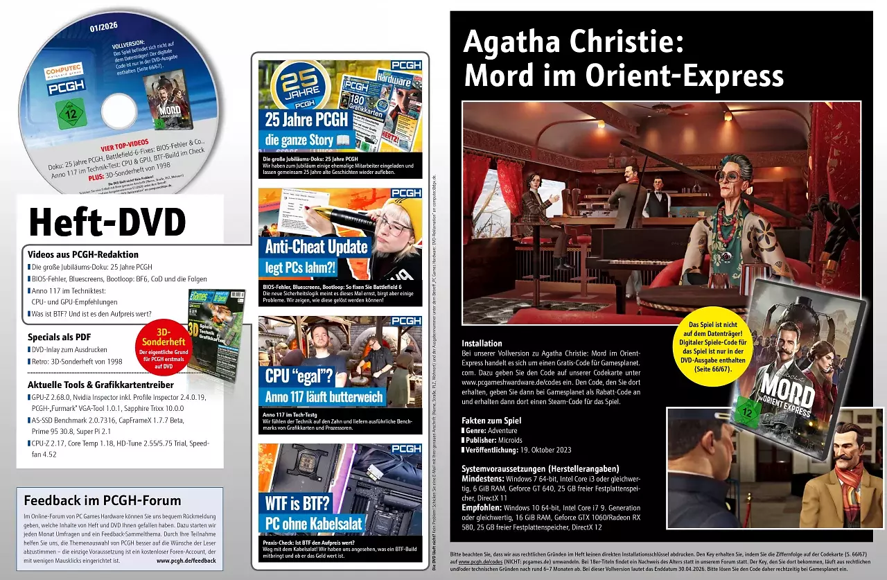 [26/11/2025] In der DVD-Ausgabe finden Sie nicht nur weitergehende Artikelmaterialien, Videos und Tools, sondern ebenfalls Agatha Christie: Mord im Orient-Express als Steam-Vollversion.