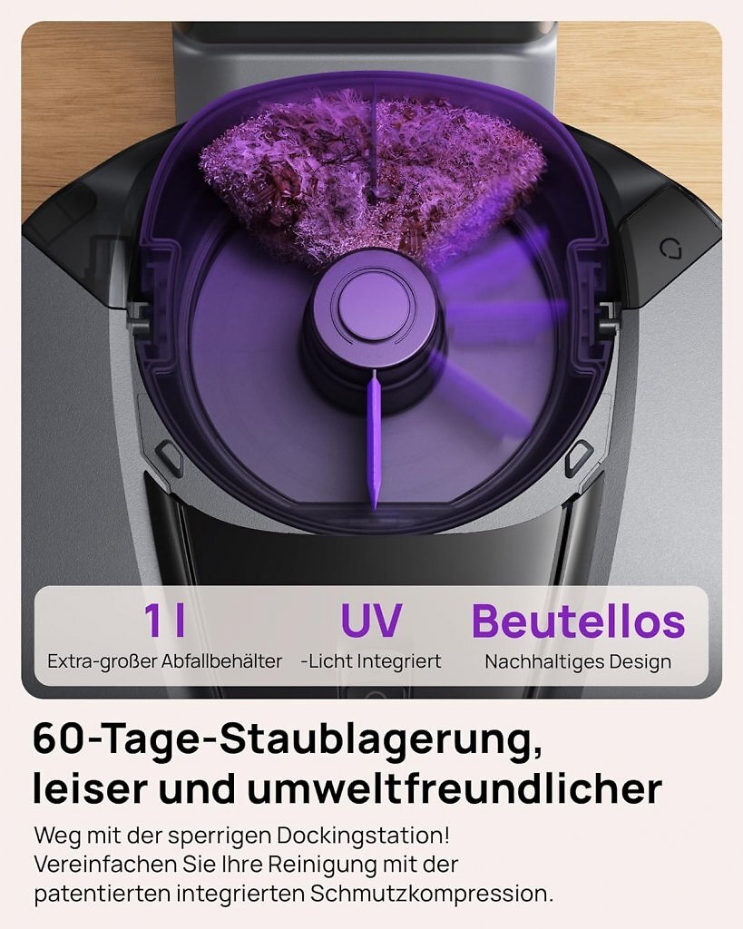 Das Innere eines Saugroboters wird mit UV-Licht gereinigt.