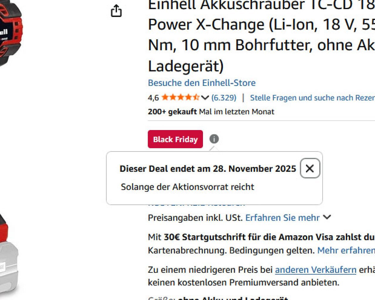 Der Einhell Akku-Bohrschrauber TC-CD 18/35 mit einem Drehmoment von 35 Nm ist bei Amazon nur heute für 28 Euro zu haben.