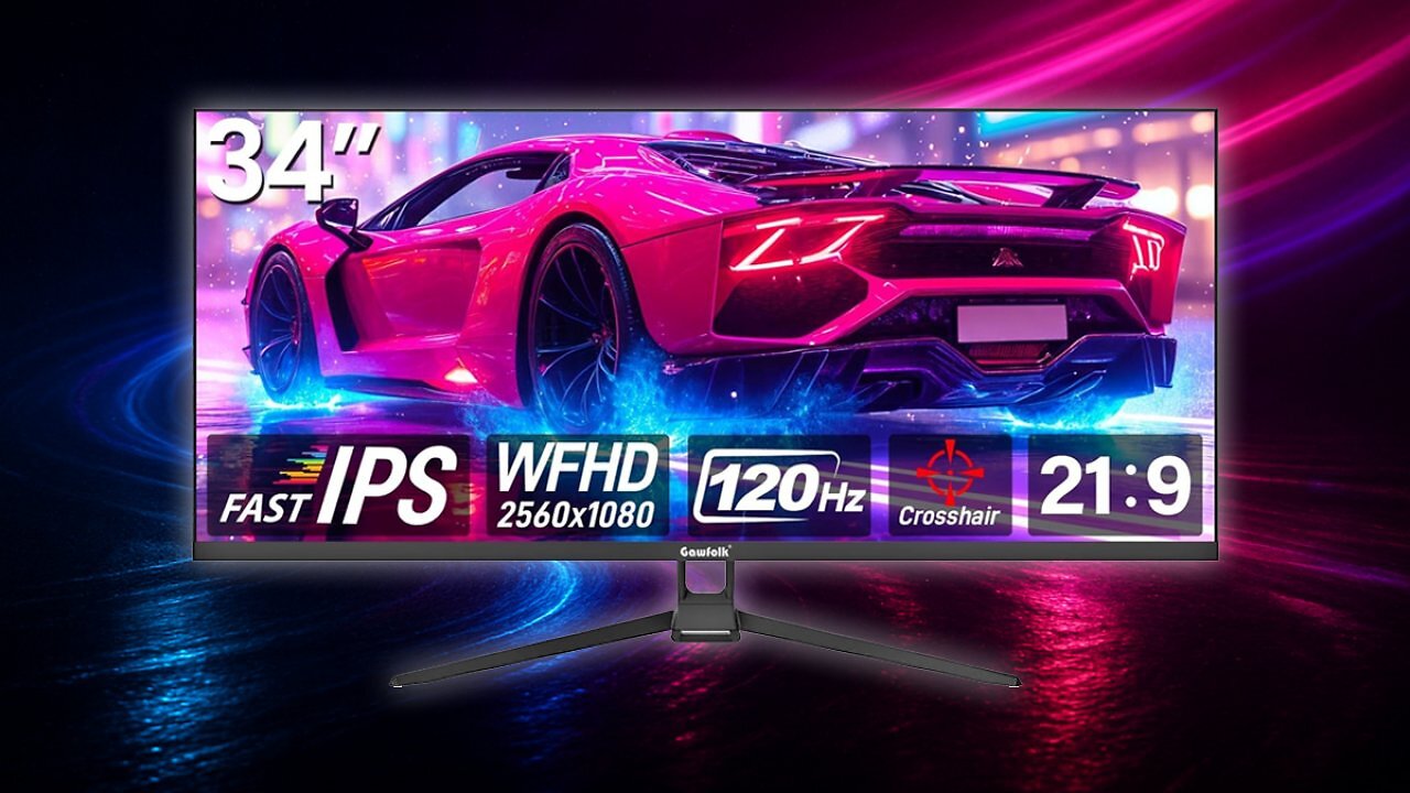 [11/11/2025] Gawfolk UltraWide Monitor 34 Zoll IPS, Gaming PC Bildschirm 120Hz DFHD(2560×1080P), 21:9 Rahmenloses Computerbildschirm mit FreeSync, HDMI, DisplayPort, VESA 75 * 75mm, Schwarz Amazon Angebot