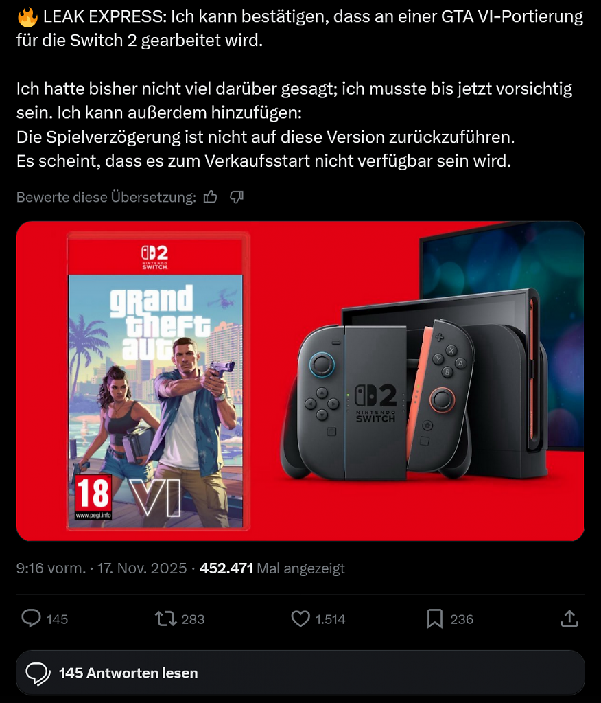 [19/11/2025] GTA 6 auf der Switch 2