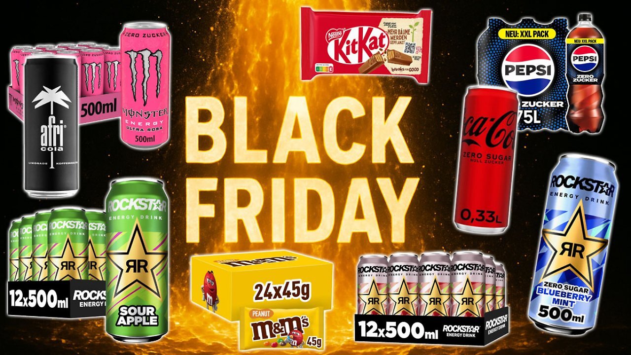 [13/11/2025] Amazon schenkt zum Black Friday aus: Rockstar & Monster Energy ab 84 Cent pro Dose, Cola, M&Ms und mehr