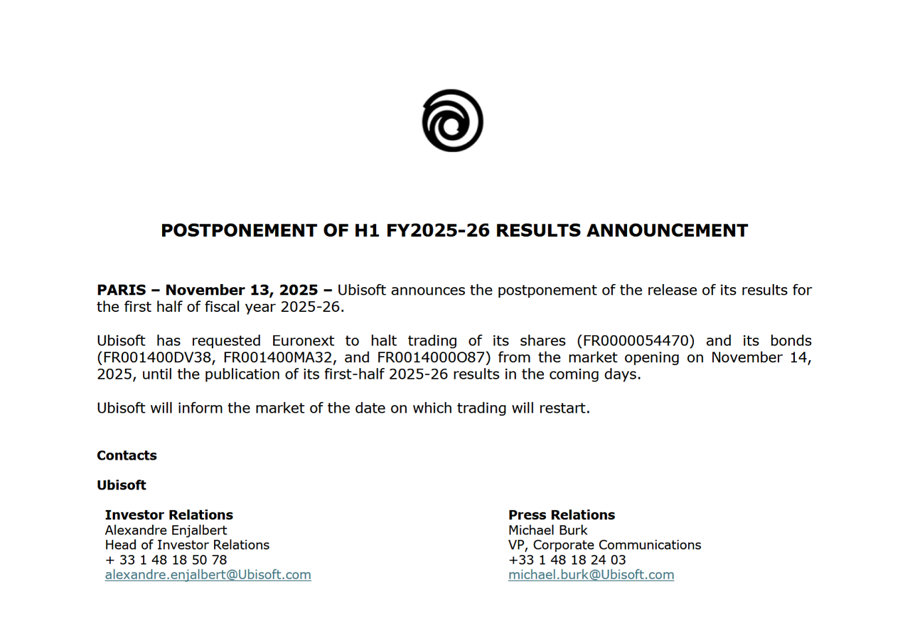 [14/11/2025] Ubisoft Statement