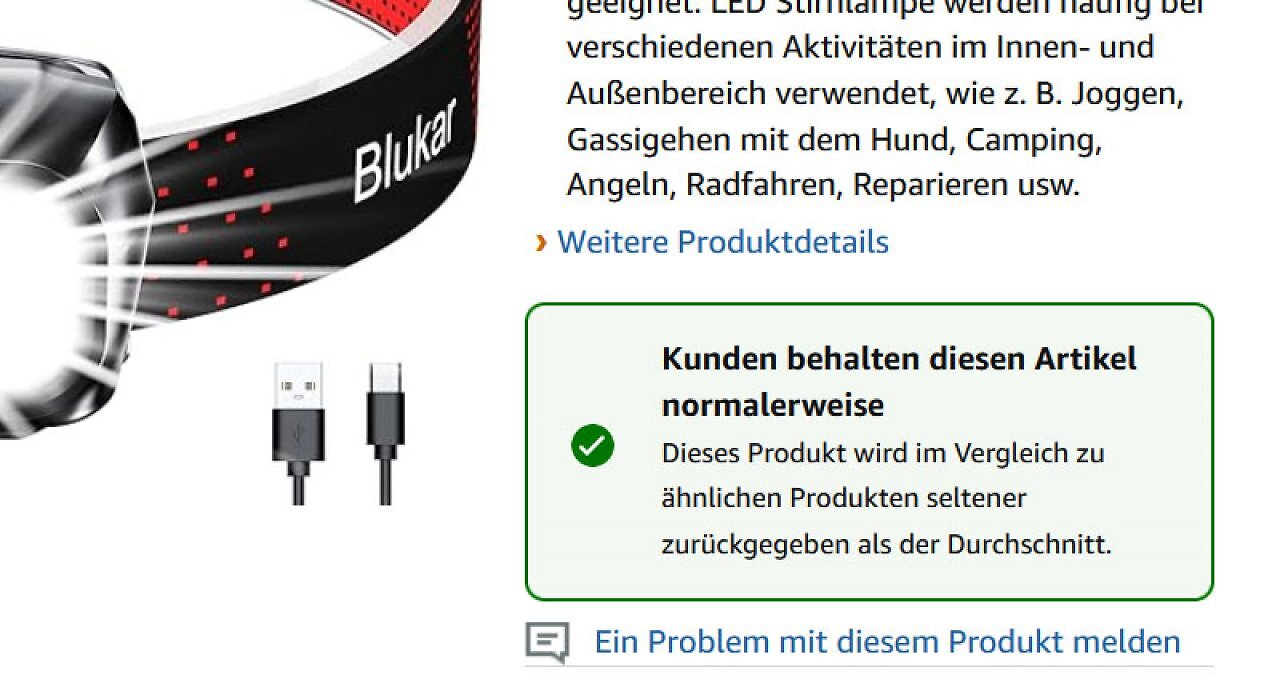 Die Blukar-Stirnlampe mit USB-C hat sich allein im letzten Monat über 9.000-mal verkauf und wird selten retourniert.