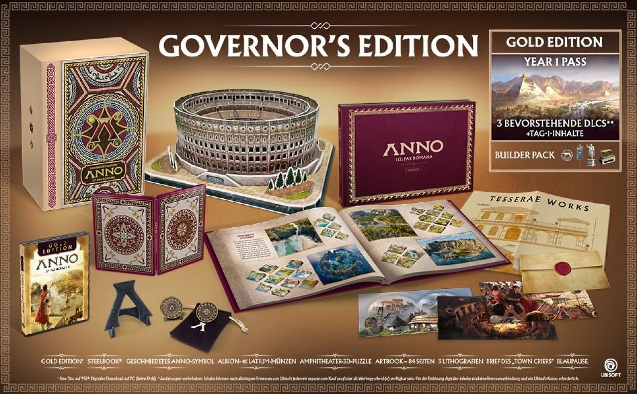 Governor's Edition von Anno 117: Pax Romana mit 3D-Amphitheater und exklusiven Sammlerstücken.