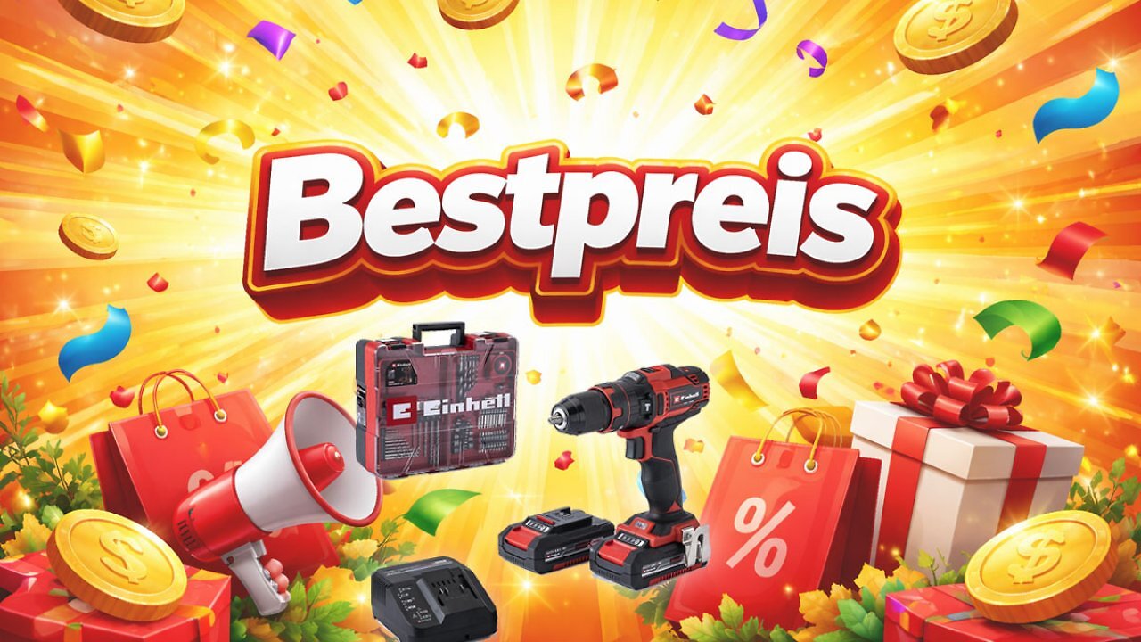 Nirgends so günstig wie bei Amazon: Einhell Schlagbohrschrauber mit zwei 18V-Akkus, Ladegerät & 64-teiligem Zubehör-Set im Koffer