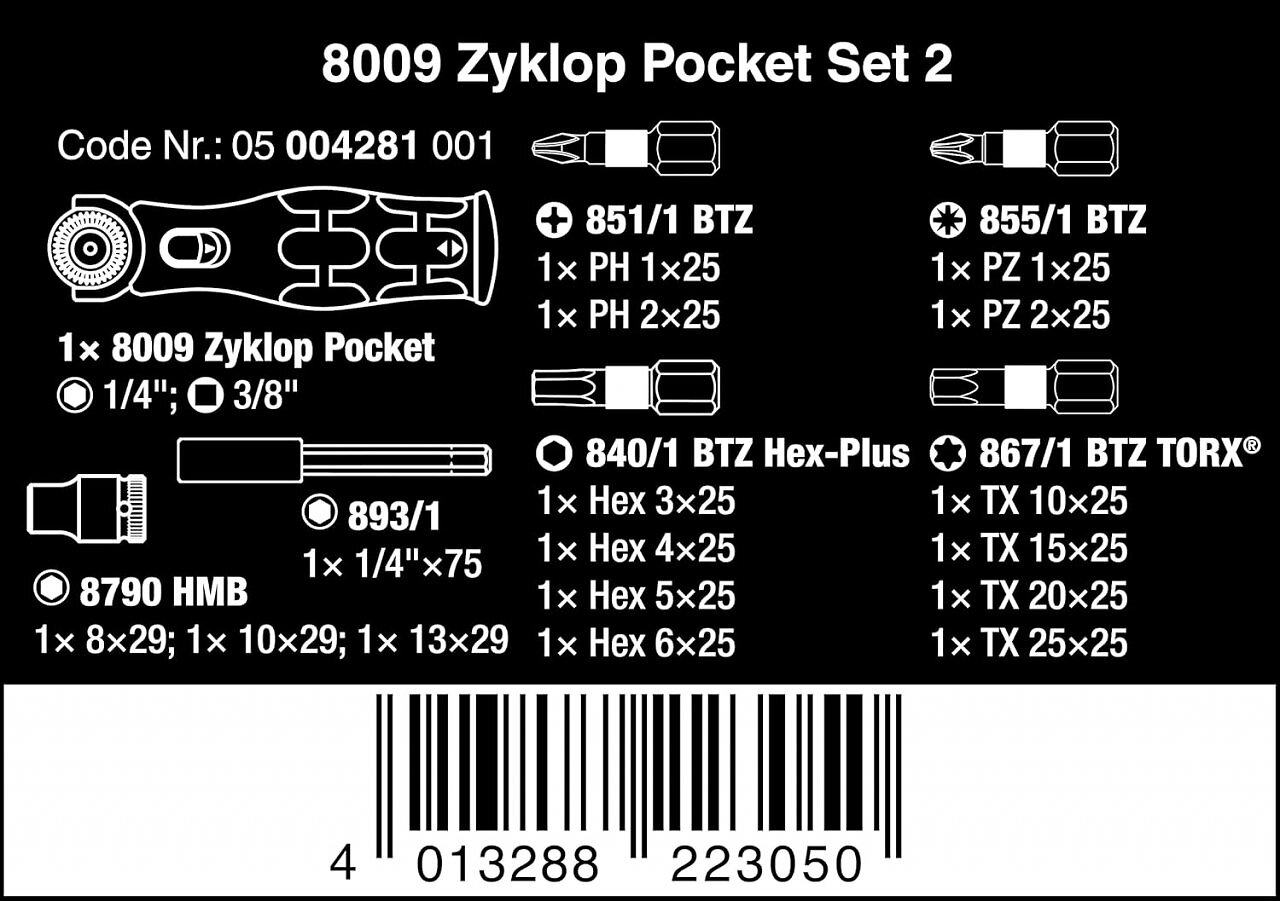 Das Wera Zyklop Pocket Set 2 vereint 3/8-Zoll-Ratsche und Ratschenschraubendreher.