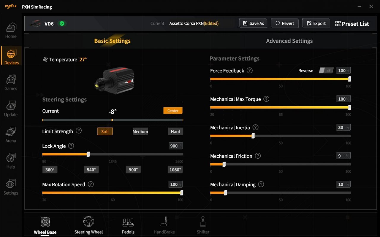 [22/01/2026] PXN-Sim-Racing-Software Option: Devices Base Basic Settings