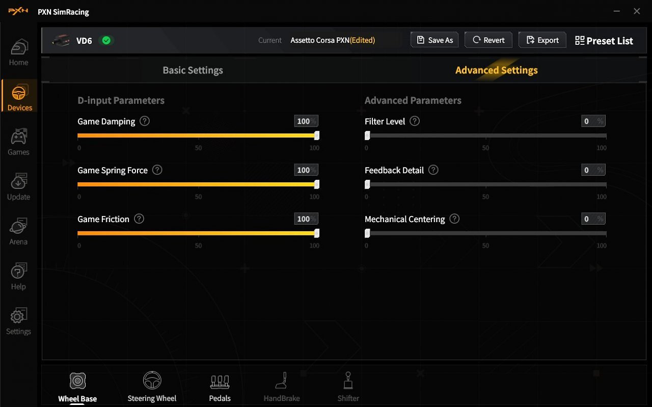 [22/01/2026] PXN-Sim-Racing-Software Option: Devices Base Advanced Settings
