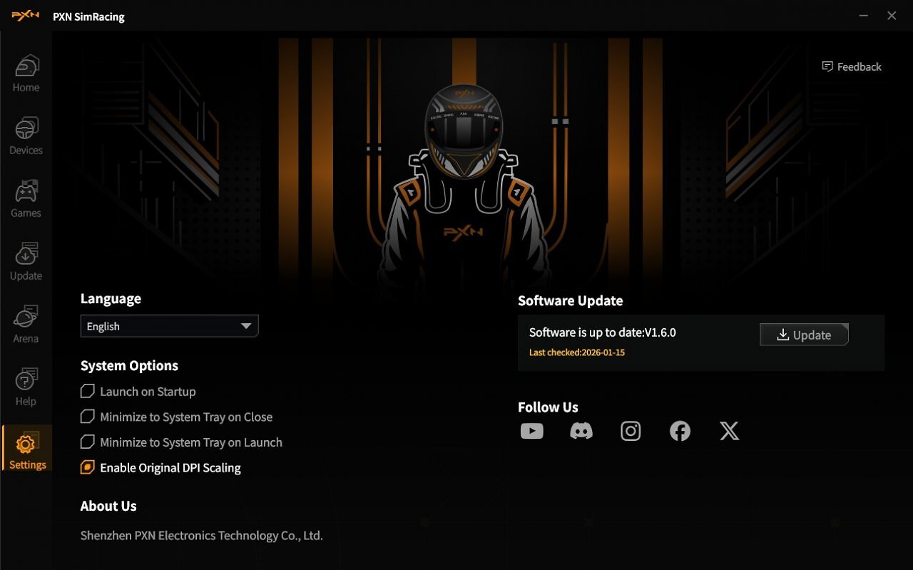 [22/01/2026] PXN-Sim-Racing-Software Option: Settings