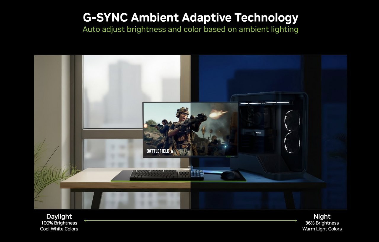 [05/01/2026] G-Sync Pulsar soll mithilfe von Ambient Adaptive die Helligkeit an das Umgebungslicht anpassen.