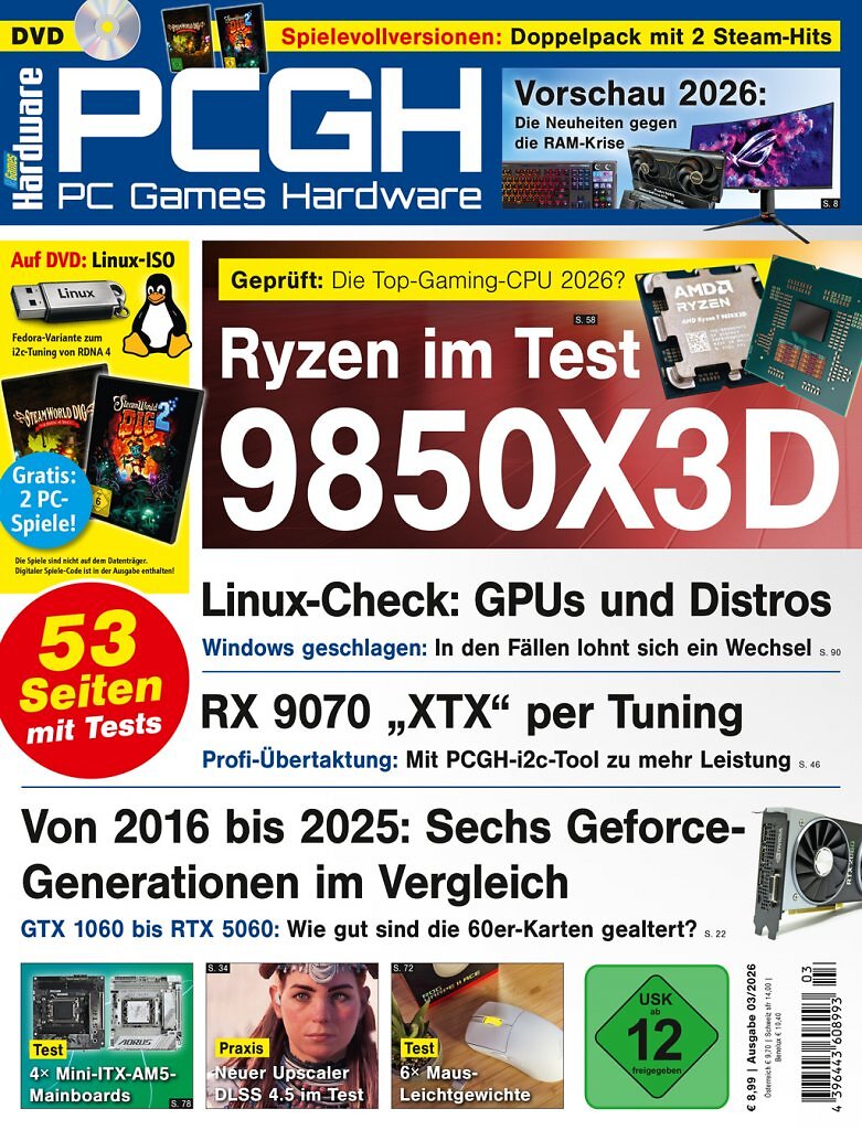 [30/01/2026] DVD-Cover der PCGH-Ausgabe 03/2026. Mit dabei sind Steamworld Dig 1 sowie zusätzlich Teil 2 als Steam-Vollversion.