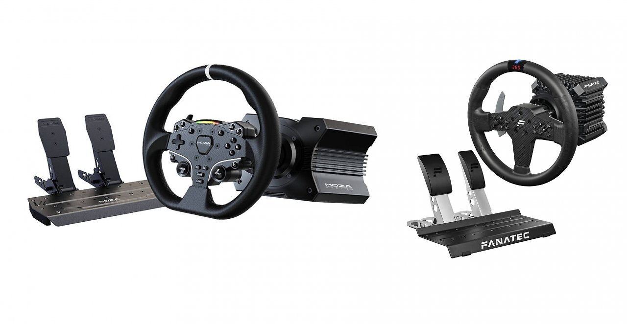 [20/01/2026] Die direkten Konkurrenten des PXN VD6 Gaming Lenkrad Bundle: Moza R5 Racing Set (R5 DD Wheelbase, ES Wheel, SR-P-Lite-Pedale, Tischhalterung) für 420 Euro (links) und Fanatec CSL DD QR2 Ready2Race Bundle mit 5 Nm (rechts), das aktuell für 400 Euro statt 590 Euro im Fanatec-Webshop erhältlich ist.