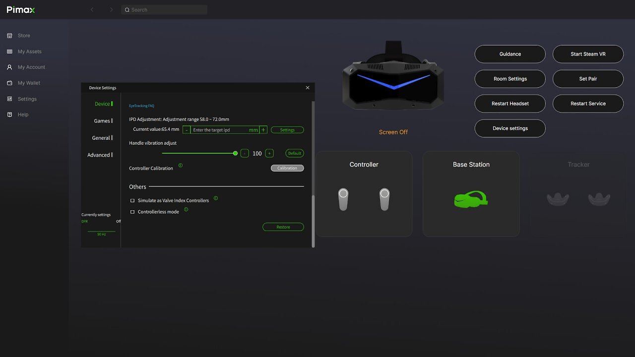Screenshot der Pimax Play Software