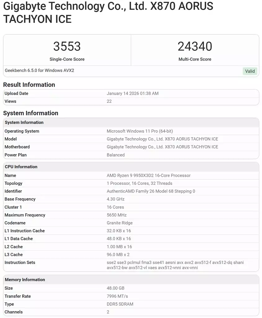 [16/01/2026] Ryzen 9 9950X3D2