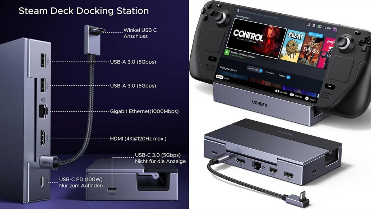 [13/01/2026] P/L-Hammer: Steam Deck Dock mit 4K @ 120 Hz, 100 W PD jetzt für 32,98 € bei Amazon