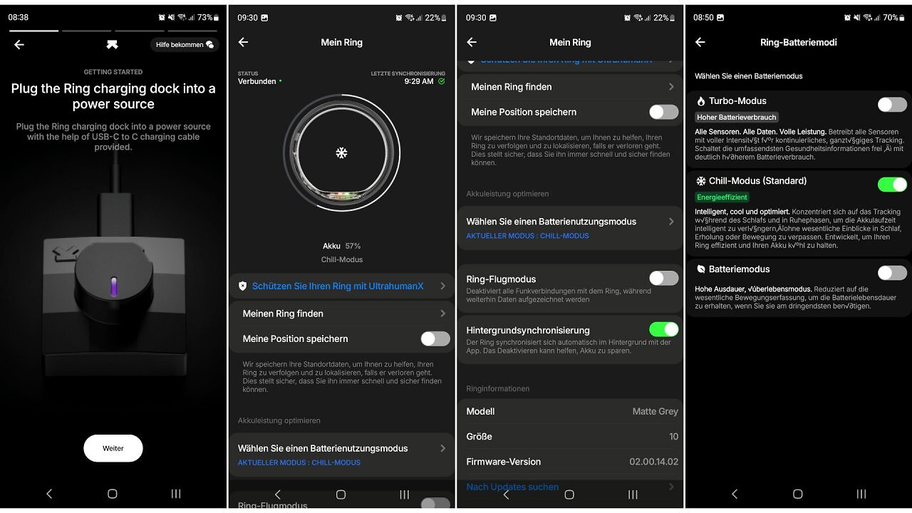 Screenshots aus der Ultrahuman-App