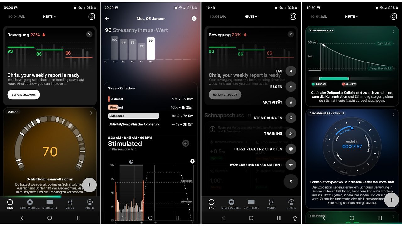 Screenshots aus der Ultrahuman-App