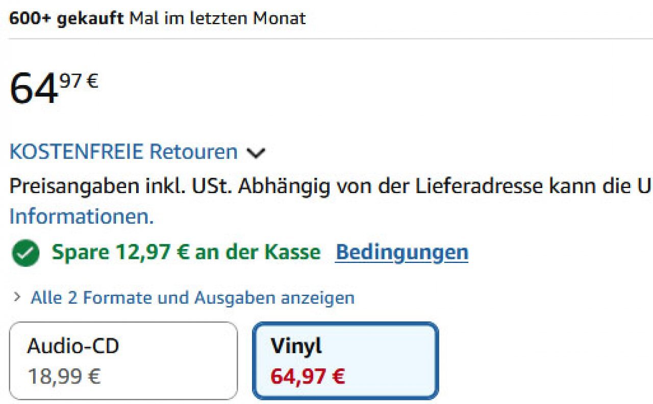 Bei Amazon sind Vinyl-Alben von Bands wie Pink Floyd, R.E.M. oder Künstlern wie Michael Jackson vorübergehend reduziert.