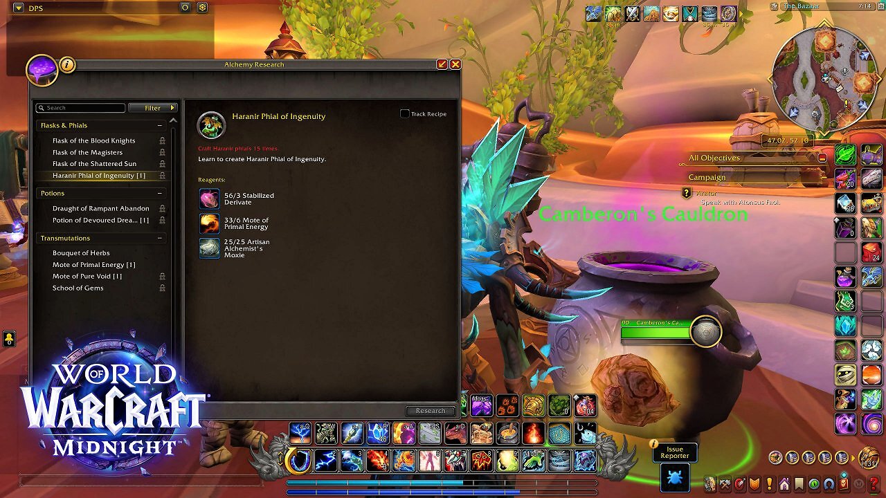 [25/01/2026] Erst kräftig zahlen, dann herstellen: Der Alchemiekessel von WoW Midnight in Aktion.