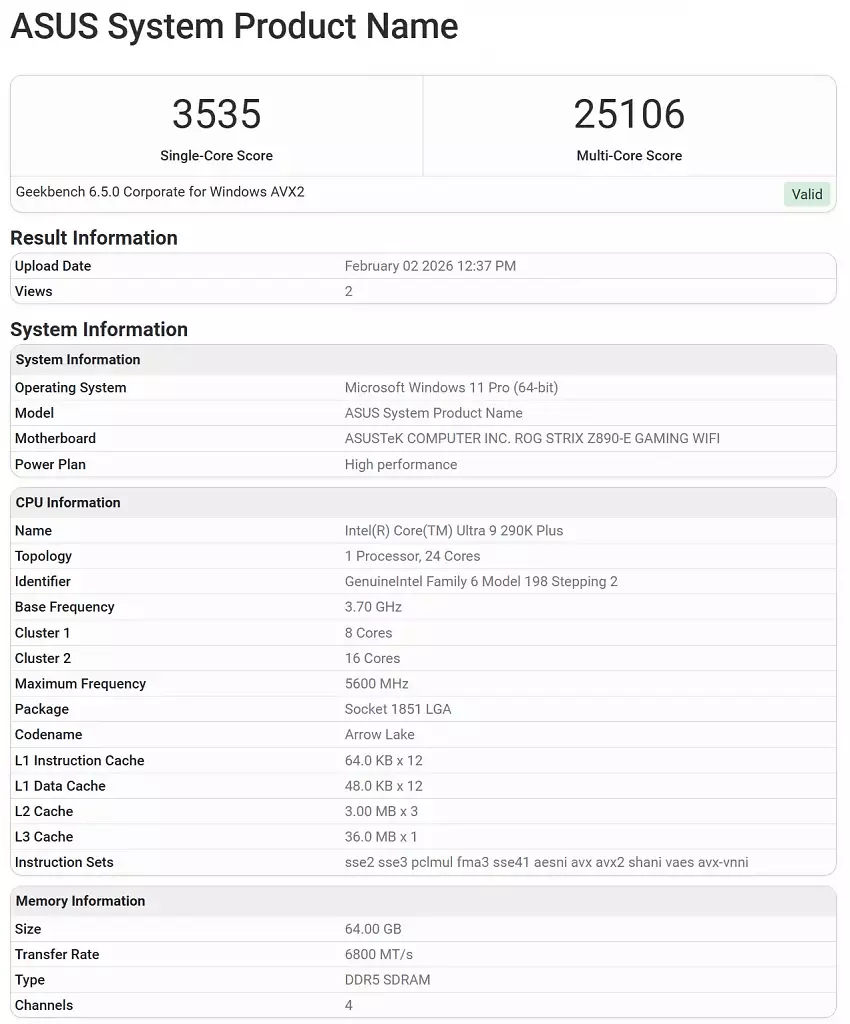 [06/02/2026] Core Ultra 9 290K Plus